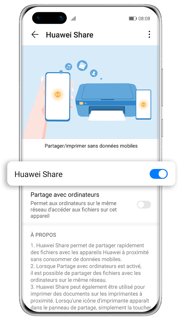 Connexions Sans Fil Partage Et Impressions Avec Huawei Share Entre Dispositifs 