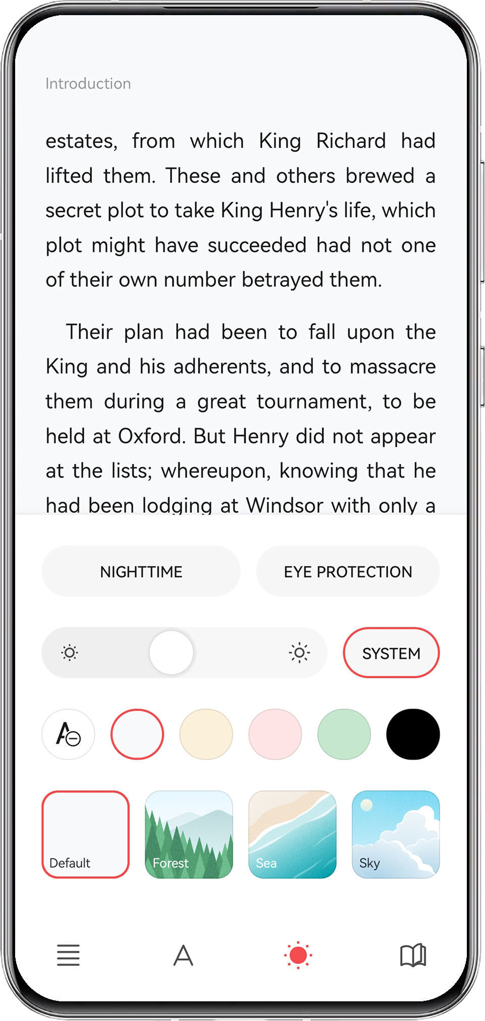 Включение или выключение функций Ночь и Защита зрения, регулировка яркости  и установка фона в приложении HUAWEI Книги | HUAWEI Поддержка Россия