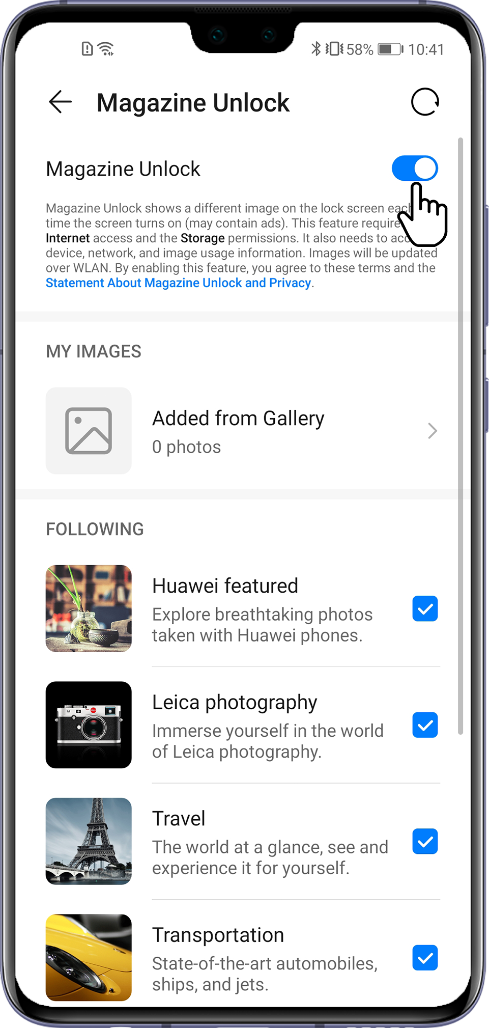 What should I do if Magazine unlock doesn't display or if images don't  update on my HUAWEI phone/tablet? | HUAWEI Support Singapore