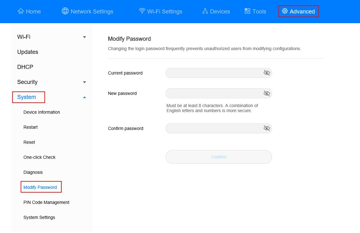 Change The Password For Logging In To The Web Based Management Page Huawei Support Global