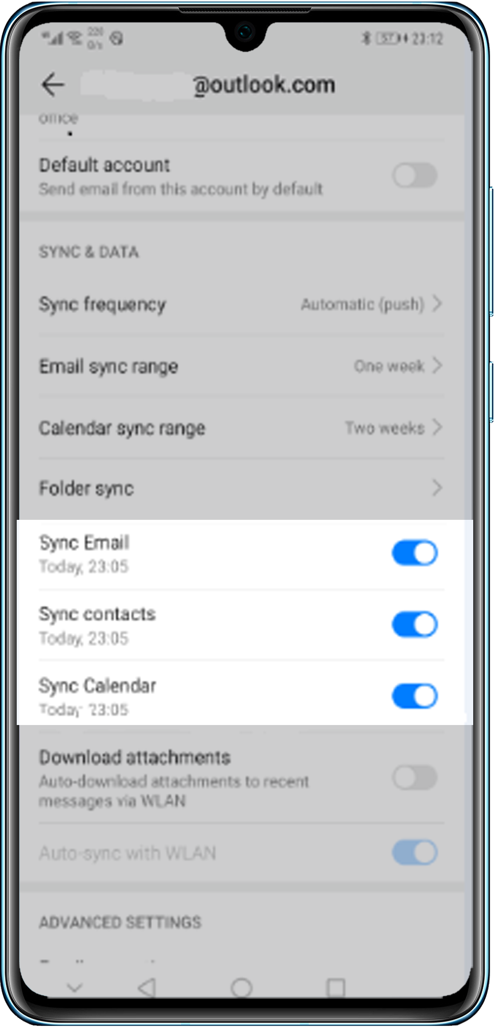 Yhteystietoja ja kalenteria ei voi synkronoida, kun kirjaudun Outlook-tiliini  Huawei-sähköpostilla | HUAWEI Tuki Suomi