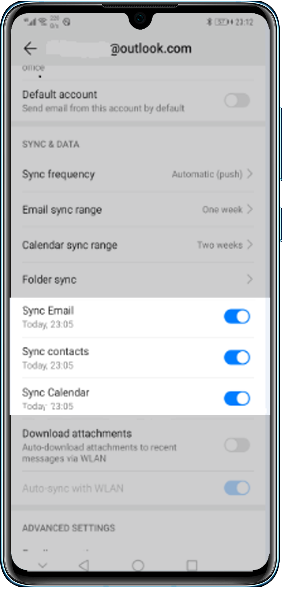 why is my outlook calendar not syncing with android