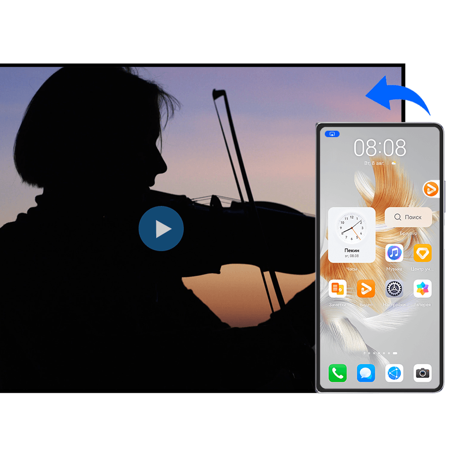 Проекция текущего приложения на устройство с большим экраном | HUAWEI  поддержка Узбекистан