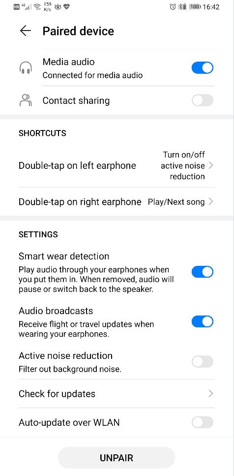 How to enable or disable the active noise cancellation feature