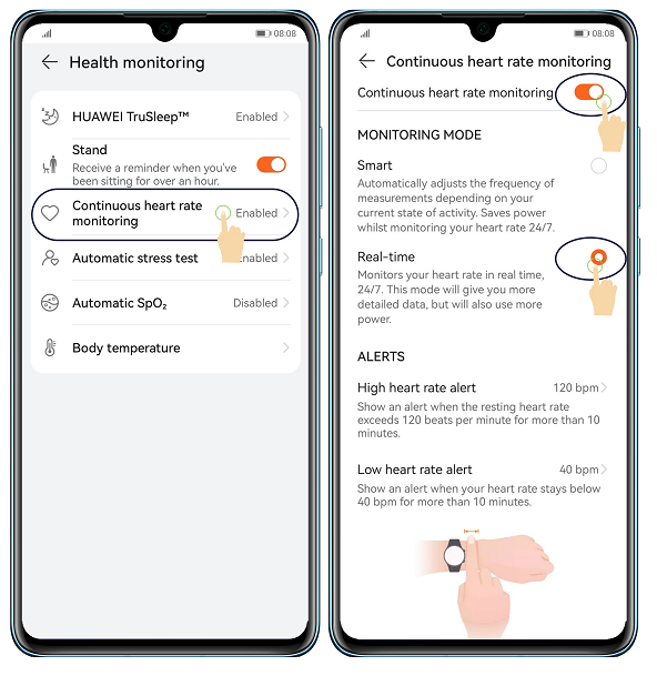 Huawei watch 2 continuous heart clearance rate