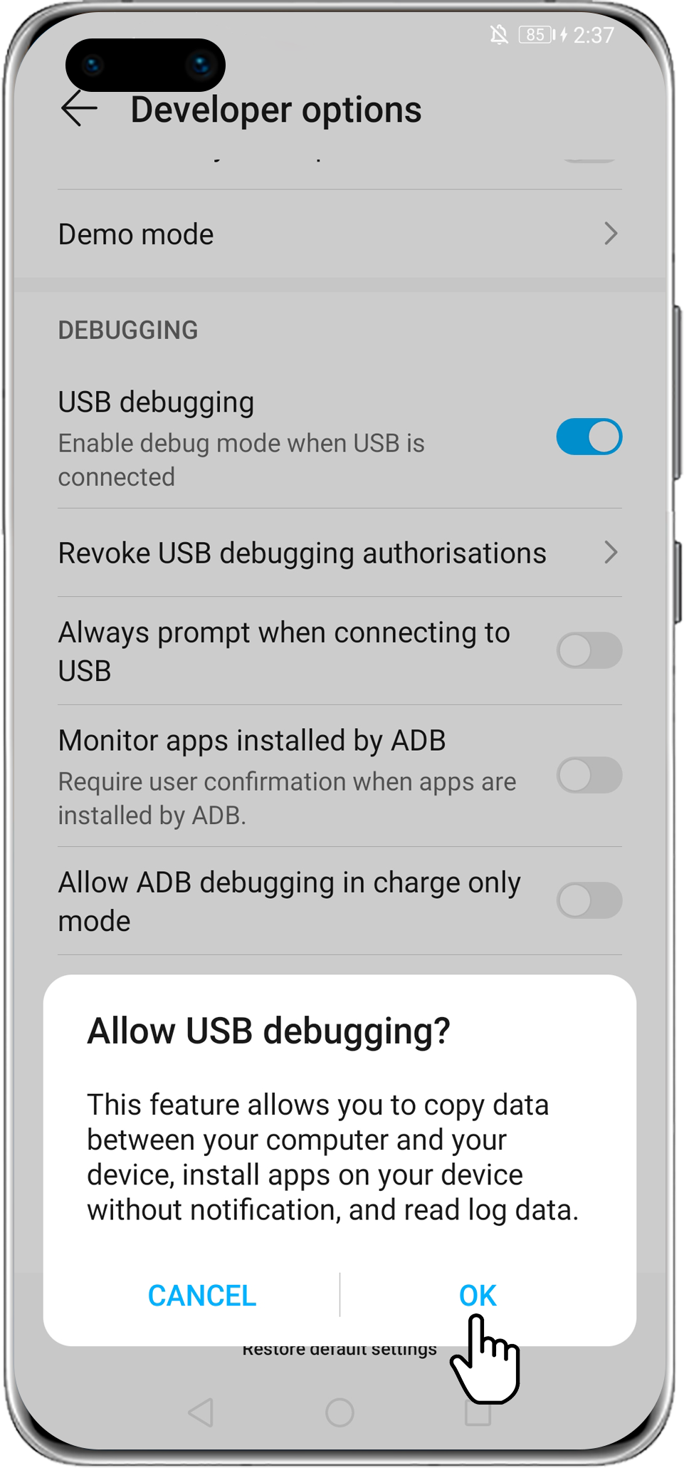 Unable to USB debugging my HUAWEI phone is connected to a computer using USB cable | HUAWEI Support Global